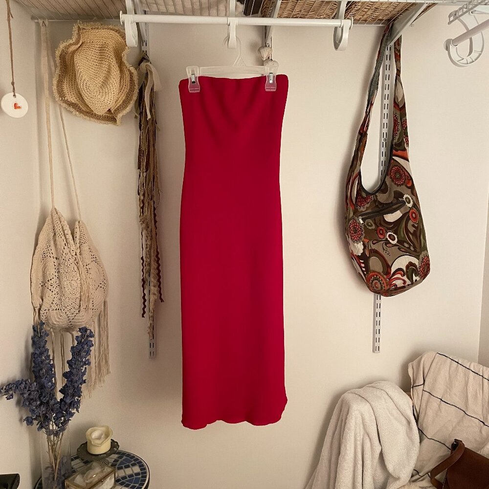 Strapless Chiffon Midi Dress